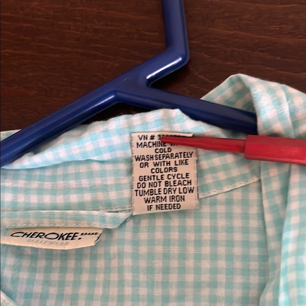 Cherokee Light Blue Checkered Pajama Shirt - Picture 7 of 7